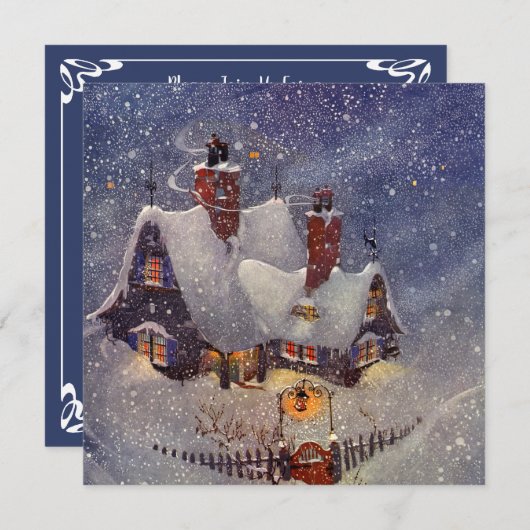 Vintage Kerstmis Winter Sneeuw Party uitnodiging (Voorkant / Achterkant)