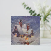 Vintage Kerstmis Winter Sneeuw Party uitnodiging (Staand voorkant)