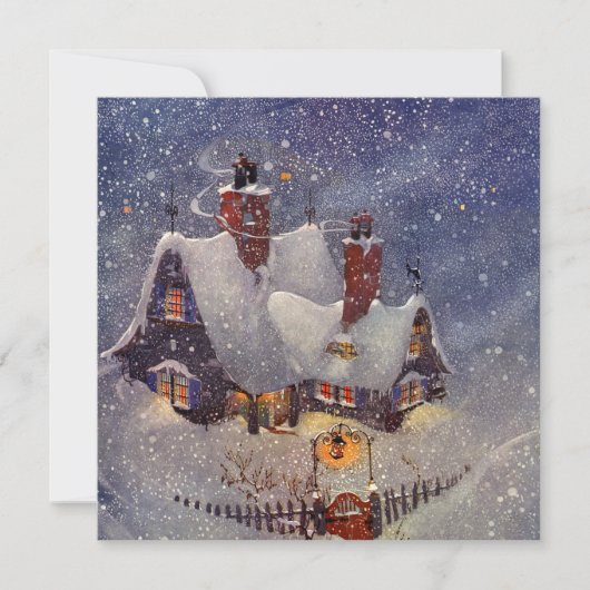 Vintage Kerstmis Winter Sneeuw Party uitnodiging (Voorkant)