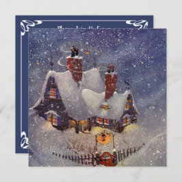 Vintage Kerstmis Winter Sneeuw Party uitnodiging