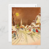 Vintage Kerstmis Winter Sneeuwstad Feestdagenkaart (Voorkant / Achterkant)