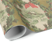 Vintage kerstmis, wintercabine cadeaupapier (Rol Hoek)