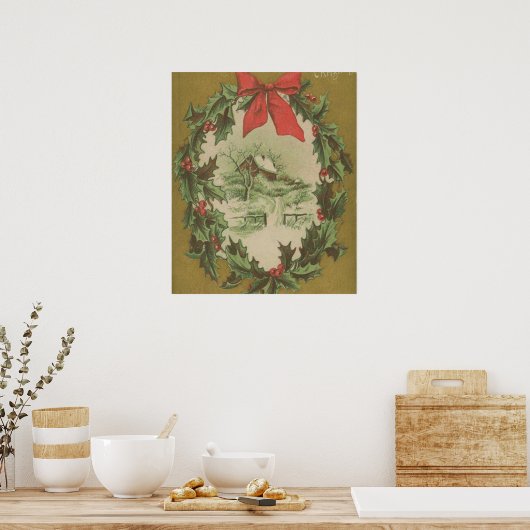 Vintage kerstmis, wintercabine poster (Keuken)