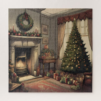 Vintage Kerstmis Woonkamer met Kerstboom Legpuzzel
