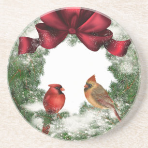 Vintage Kerstmis Wreath Zandsteen Onderzetter