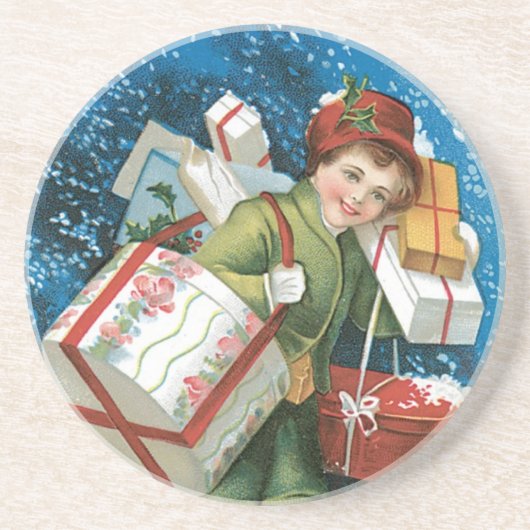 Vintage Kerstmis Zandsteen Onderzetter (Voorkant)