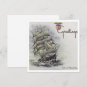 Vintage Kerstmis Zeilboot Schip Feestdagenkaart (Voorkant / Achterkant)