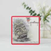 Vintage Kerstmis Zeilboot Ship Vakantie Kaart (Staand voorkant)