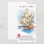 Vintage Kerstmis zeilboot wensen Feestdagenkaart (Voorkant / Achterkant)