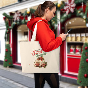 Vintage Kerstmis Zoete Cake Aangepaste Naam Grote Tote Bag