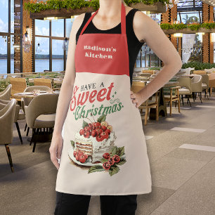 Vintage Kerstmis Zoete Cake Aangepaste Naam Schort