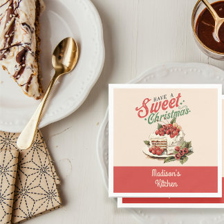 Vintage Kerstmis Zoete Cake Aangepaste Naam Servet