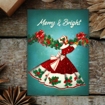 Vintage Kerstmisdecoratie rood glitter meisje