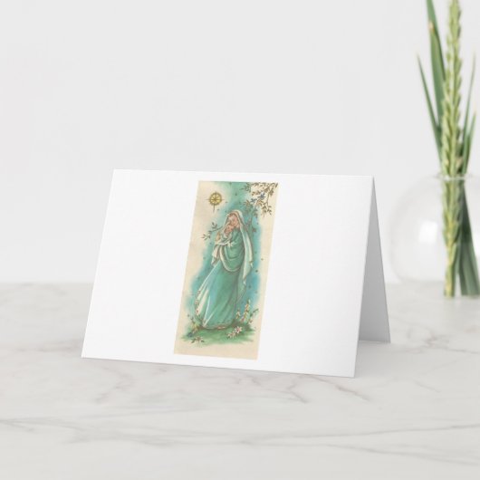 Vintage kerstmoeder en kind feestdagen kaart (Voorkant)
