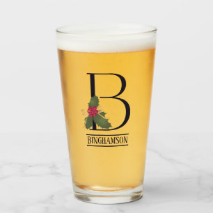 Vintage kerstmonogram B Gepersonaliseerde bier Glas