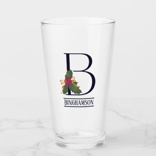 Vintage kerstmonogram B Gepersonaliseerde bier Glas (Voorkant)