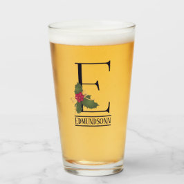 Vintage kerstmonogram E Gepersonaliseerde bier Glas