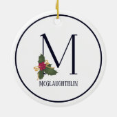 Vintage-kerstmonogram Initiaal M Persoonlijk Keramisch Ornament (Achterkant)