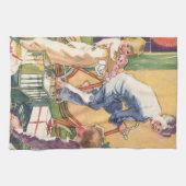 Vintage Kerstmorgen, kinderen met Cadeaus Theedoek (Horizontaal)