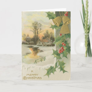 Vintage Kerstmorgen winteromgeving Feestdagen Kaart