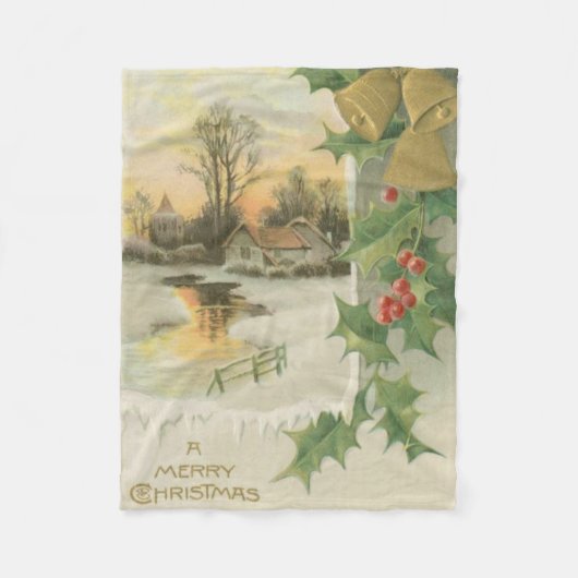 Vintage Kerstmorgen winteromgeving Fleece Deken (Voorkant)