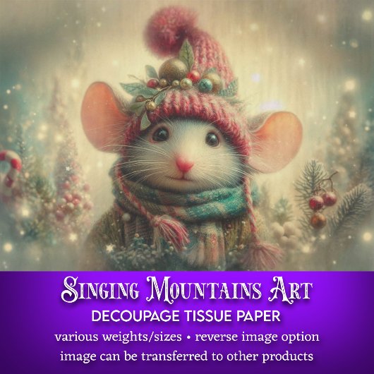 Vintage Kerstmuis in Pet Decoupage Tissuepapier