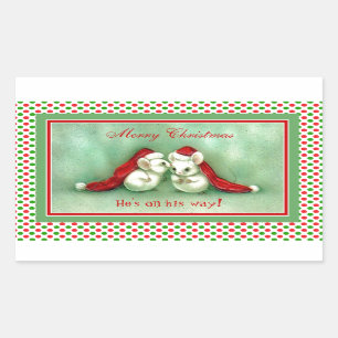 Vintage kerstmuizen met rode kerstmantels rechthoekige sticker