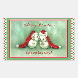 Vintage Kerstmuizen met rode kerstmutsen Rechthoekige Sticker
