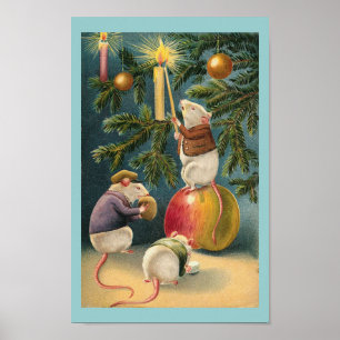 Vintage-kerstmuizen Poster