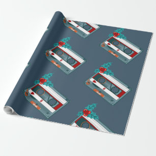 Vintage kerstmuziek cassettebandje cadeaupapier