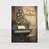 Vintage Kerstmuziek Grote Piano Groen Feestdagen Kaart (Voorkant)