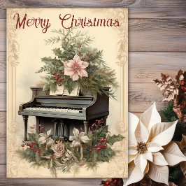 Vintage Kerstmuziek Grote Piano Groen Feestdagen Kaart