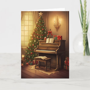 Vintage Kerstmuziek Grote Piano Schilderij Feestdagen Kaart