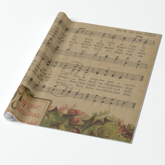 Vintage-kerstmuziekblad Sheet Holiday Cadeaupapier (Uitgerold)