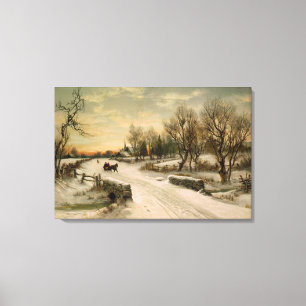 Vintage kerstochtend in Sleigh Ride Canvas Afdruk