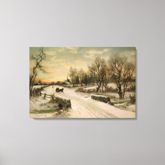 Vintage kerstochtend in Sleigh Ride Canvas Afdruk (Voorkant)