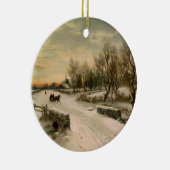 Vintage kerstochtend in Sleigh Ride Keramisch Ornament (Rechts)