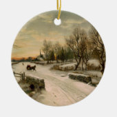 Vintage kerstochtend in Sleigh Ride Keramisch Ornament (Voorkant)