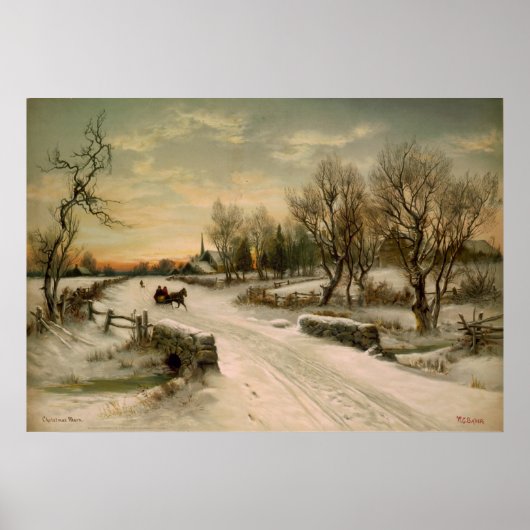 Vintage kerstochtend in Sleigh Ride Poster (Voorkant)