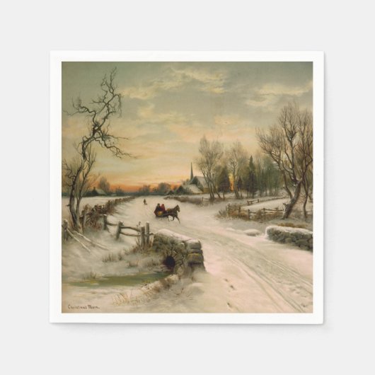 Vintage kerstochtend in Sleigh Ride Servet (Voorkant)