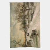 Vintage kerstochtend in Sleigh Ride Theedoek (Verticaal)