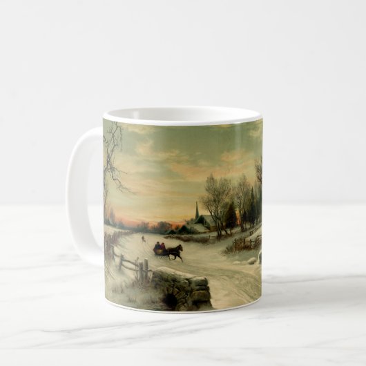 Vintage kerstochtend winterlandschap koffiemok (Voorkant links)