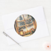 Vintage kerstontwerp. Dubbele zijkunst. Santa Ronde Sticker (Envelop)