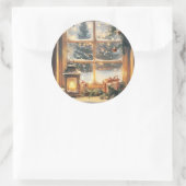 Vintage kerstontwerp. Dubbele zijkunst. Santa Ronde Sticker (Tas)