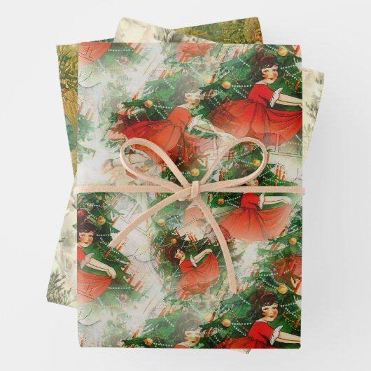 Vintage kerstontwerp inpakpapier vel (In situ)