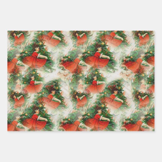 Vintage kerstontwerp inpakpapier vel (Voorkant)