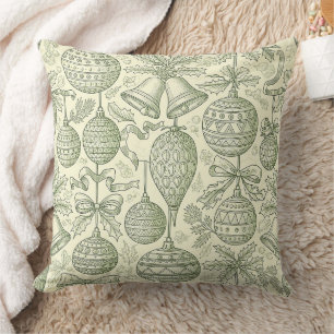 Vintage Kerstornament Toile Sage Groen Crème Kussen