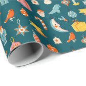 Vintage kerstOrnamenten Patroon Cadeaupapier (Rol Hoek)