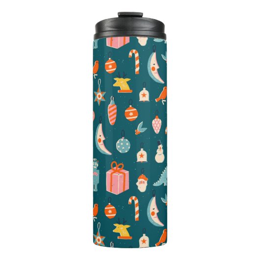 Vintage kerstOrnamenten Patroon Thermosbeker (Voorkant)