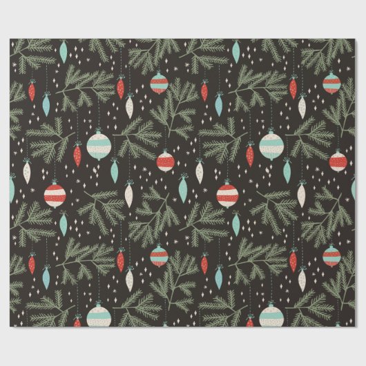 Vintage-kerstOrnamenten zwart gevild Cadeaupapier (Vlak)